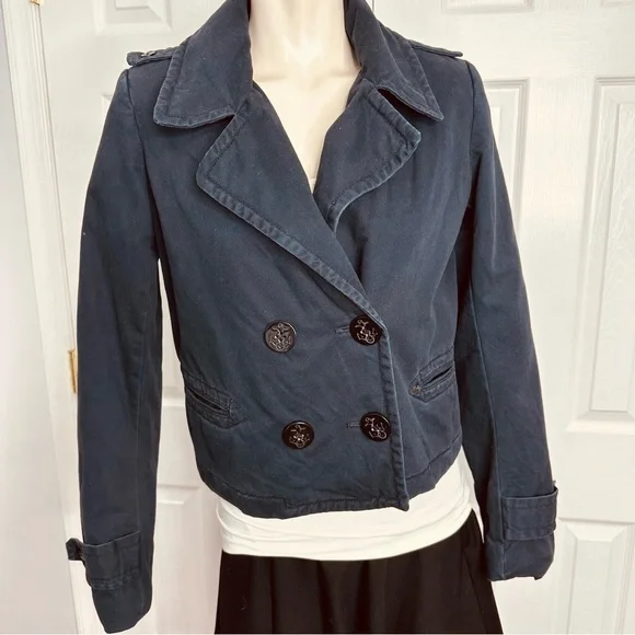 DENIM & SUPPLY RALPH LAUREN cropped blue jean jacket VINTAGE double breasted M - Picture 12 of 12